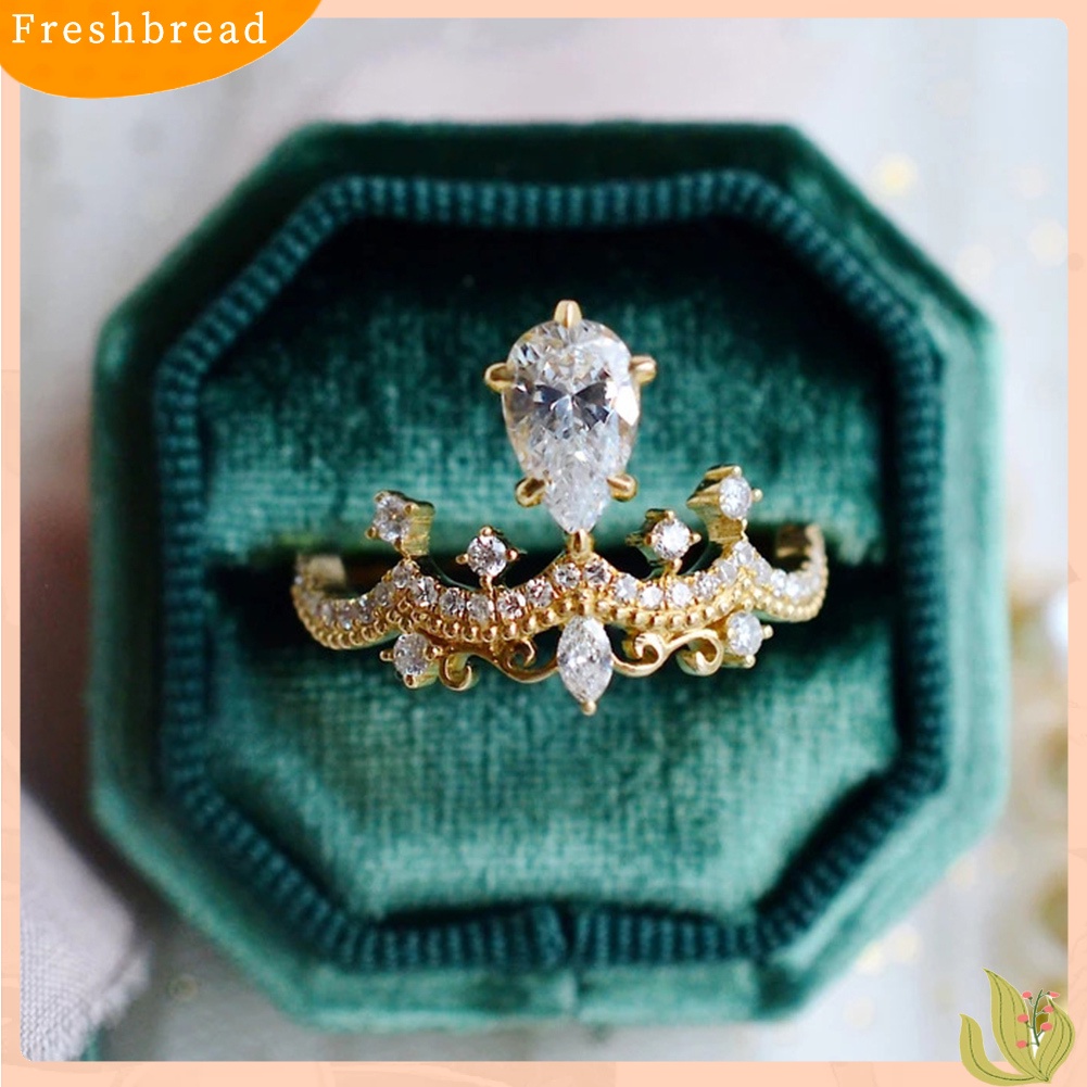 &lt; Freshbread &gt; Wanita Teardrop Cubic Zirconia Bertatahkan Mahkota Jari Cincin Pernikahan Perhiasan Hadiah