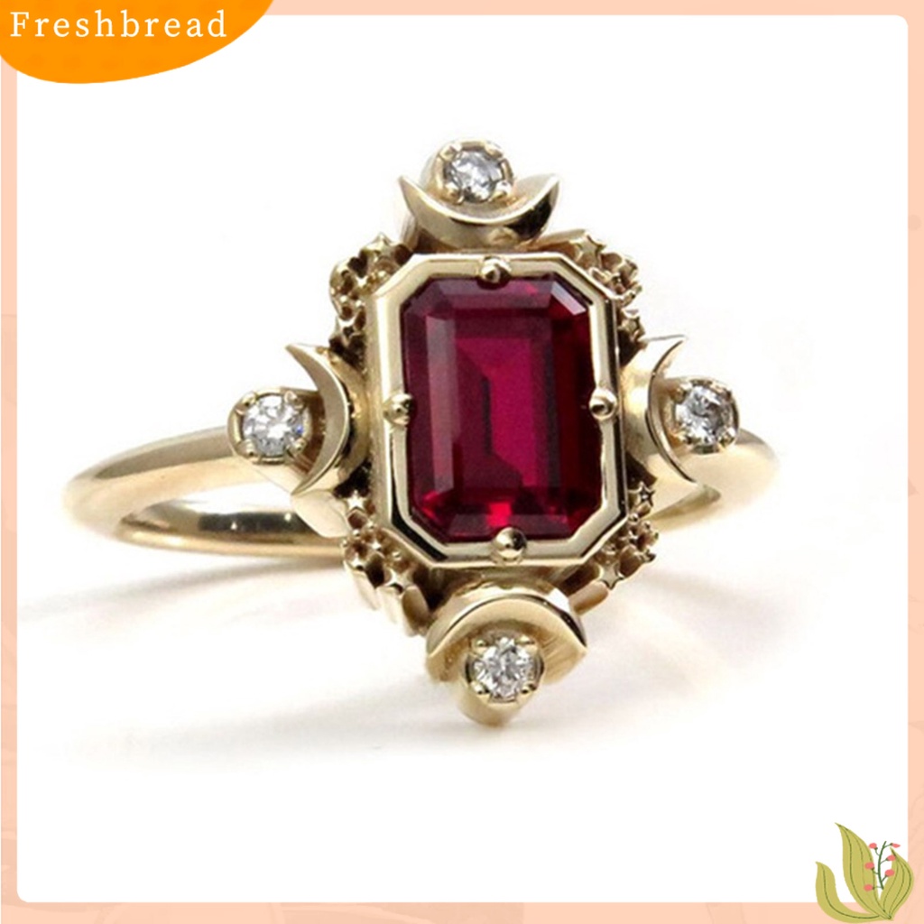 &lt; Freshbread &gt; Wanita Cincin Persegi Merah Perhiasan Permata Imitasi Electroplating Rhinestones Finger Ring Untuk Pernikahan