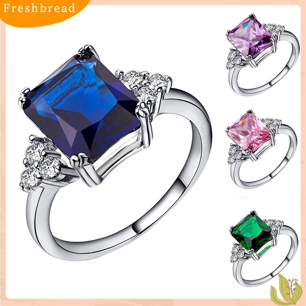 &lt; Freshbread &gt; Fashion Square Cut Cubic Zirconia Berlian Imitasi Cincin Pengantin Pertunangan Perhiasan Hadiah