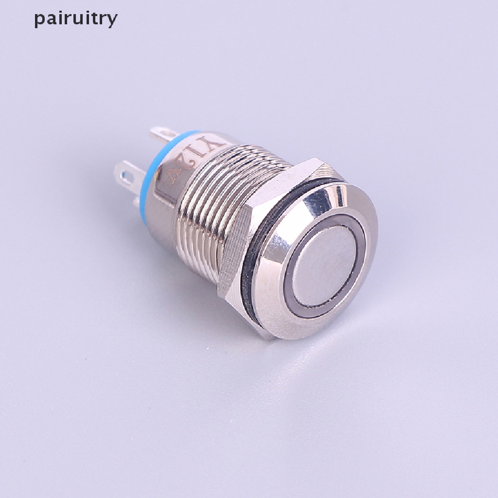 Prt 12mm Metal Annular Push Button Hitam Saklar Ring Lampu LED Sesaat Kait PRT