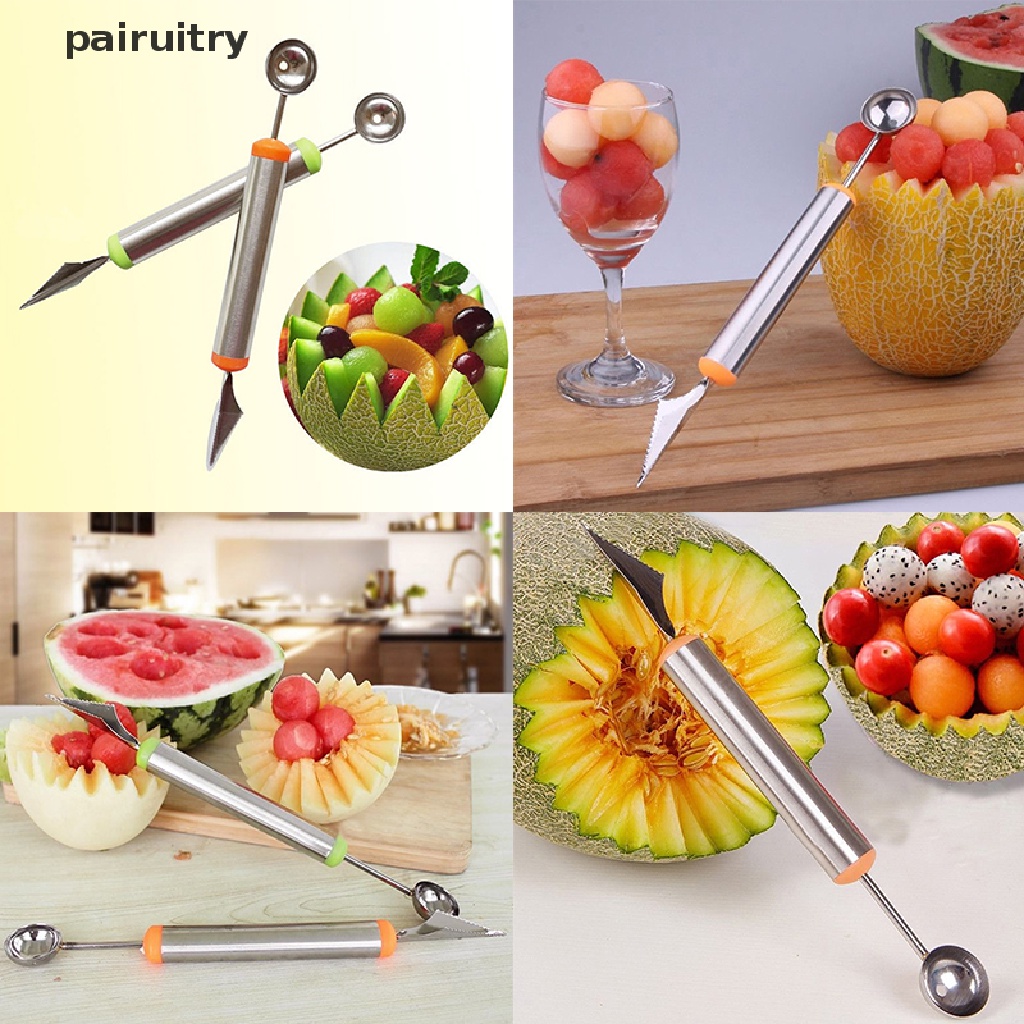 Prt New Stainless Steel Ice Cream Double-End Scoop Spoon Melon Baller Cutter Buah PRT