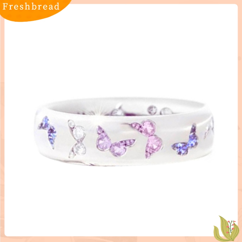 &lt; Freshbread &gt; Fashion Wanita Kupu-Kupu Cubic Zirconia Bertatahkan Jari Cincin Perhiasan Pesta Pernikahan