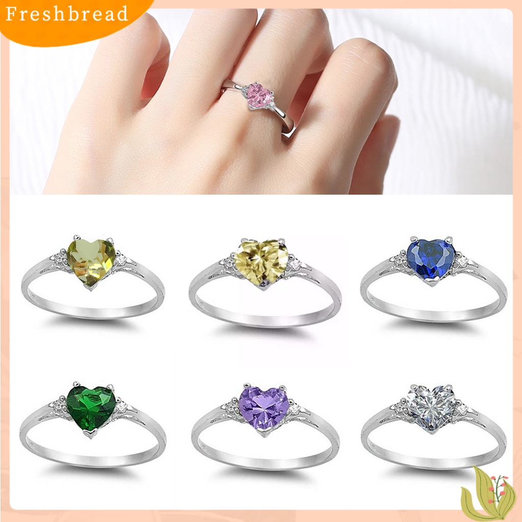 &lt; Freshbread &gt; Wanita Cincin Shiny Cubic Zirconia Hias Temperamen Geometris Kilau Terang Dekorasi Emerald Berbentuk Hati Janji Cincin Fashion Perhiasan Untuk Pacar