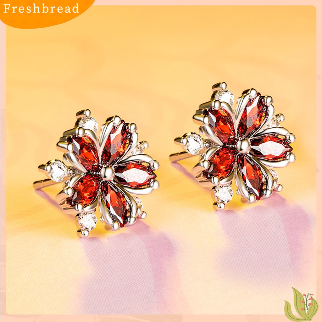 &lt; Freshbread &gt; 1pasang Anting Pejantan Cherry Dekorasi Perhiasan Sparkling Bentuk Bunga Stud Earrings Hadiah Ulang Tahun