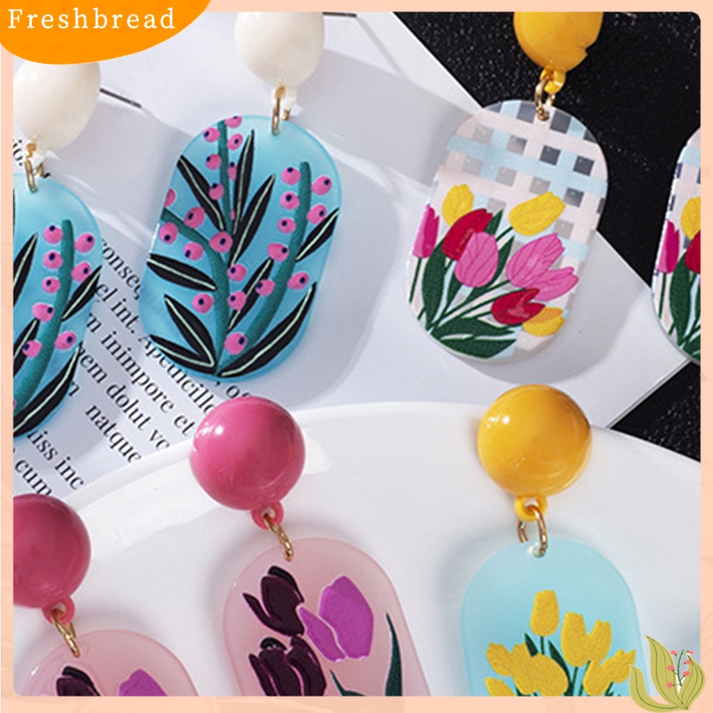 &lt; Freshbread &gt; 1pasang Anting Menjuntai Wanita Timbul Perhiasan Motif Tiga Dimensi Warna Cerah Motif Bunga Anting Stud Untuk Pakaian Sehari-Hari