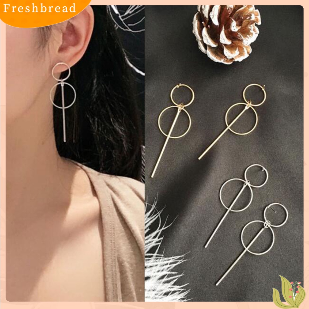 &lt; Freshbread &gt; Wanita Anting Alloy Geometris Lingkaran Ganda Rumbai Panjang Menjuntai Ear Studs Earrings Perhiasan Untuk Pesta