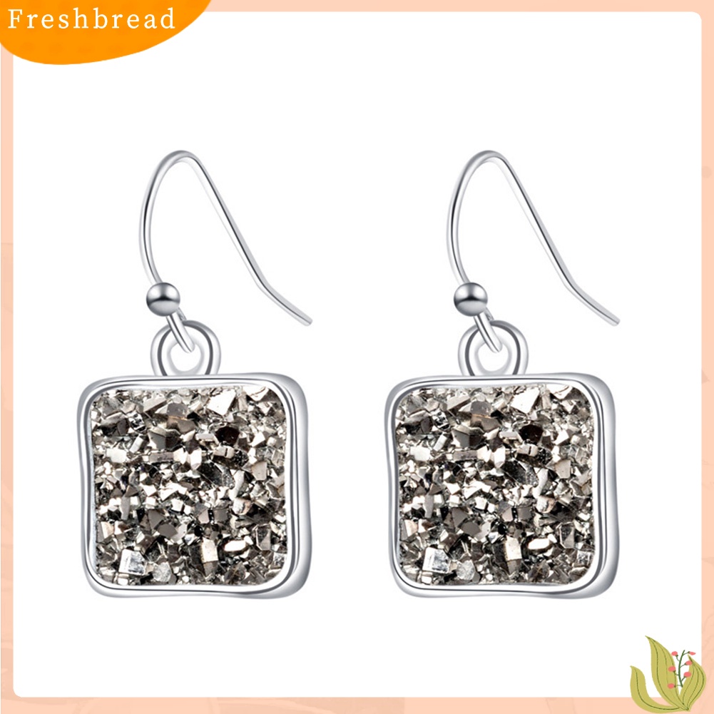 &lt; Freshbread &gt; Fashion Wanita Druzy Square Geometris Menjuntai Drop Hook Anting Perhiasan Hadiah