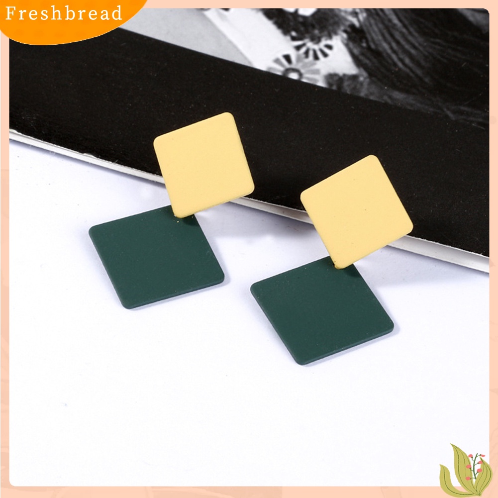 &lt; Freshbread &gt; 2pasang Fashion Wanita Blok Warna Geometris Square Drop Stud Earrings Jewelry