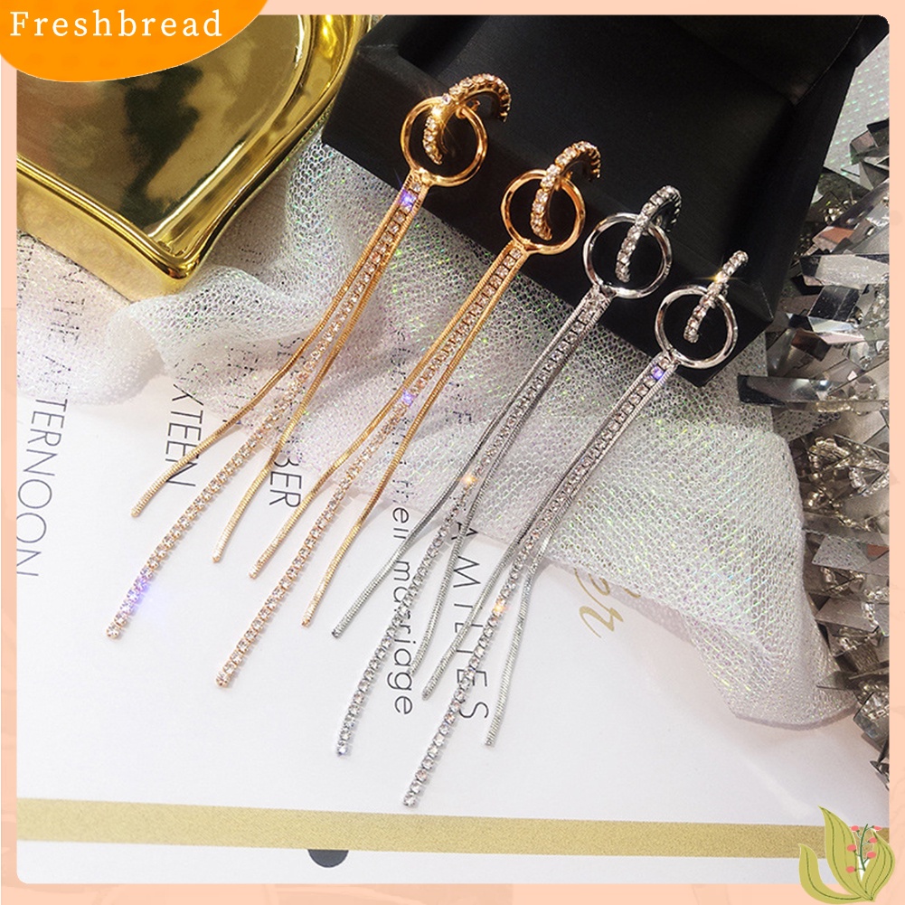 &lt; Freshbread &gt; Mode Lingkaran Panjang Jumbai Berlian Imitasi Paduan Wanita Drop Earrings Perhiasan Hadiah