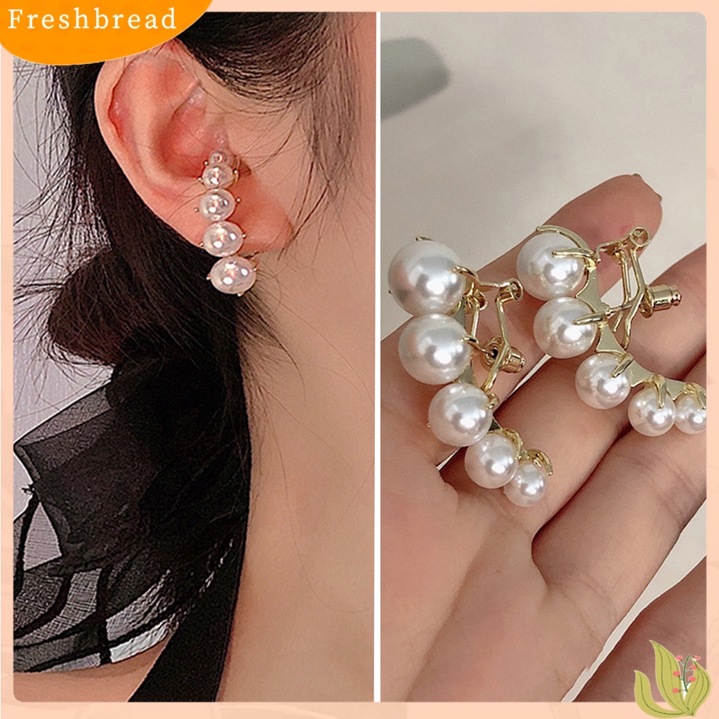 &lt; Freshbread &gt; 1pasang Anting Stud Dainty Elegan Temperamen Mulia High Gloss Mutiara Imitasi Wanita Earrings Perhiasan Aksesoris