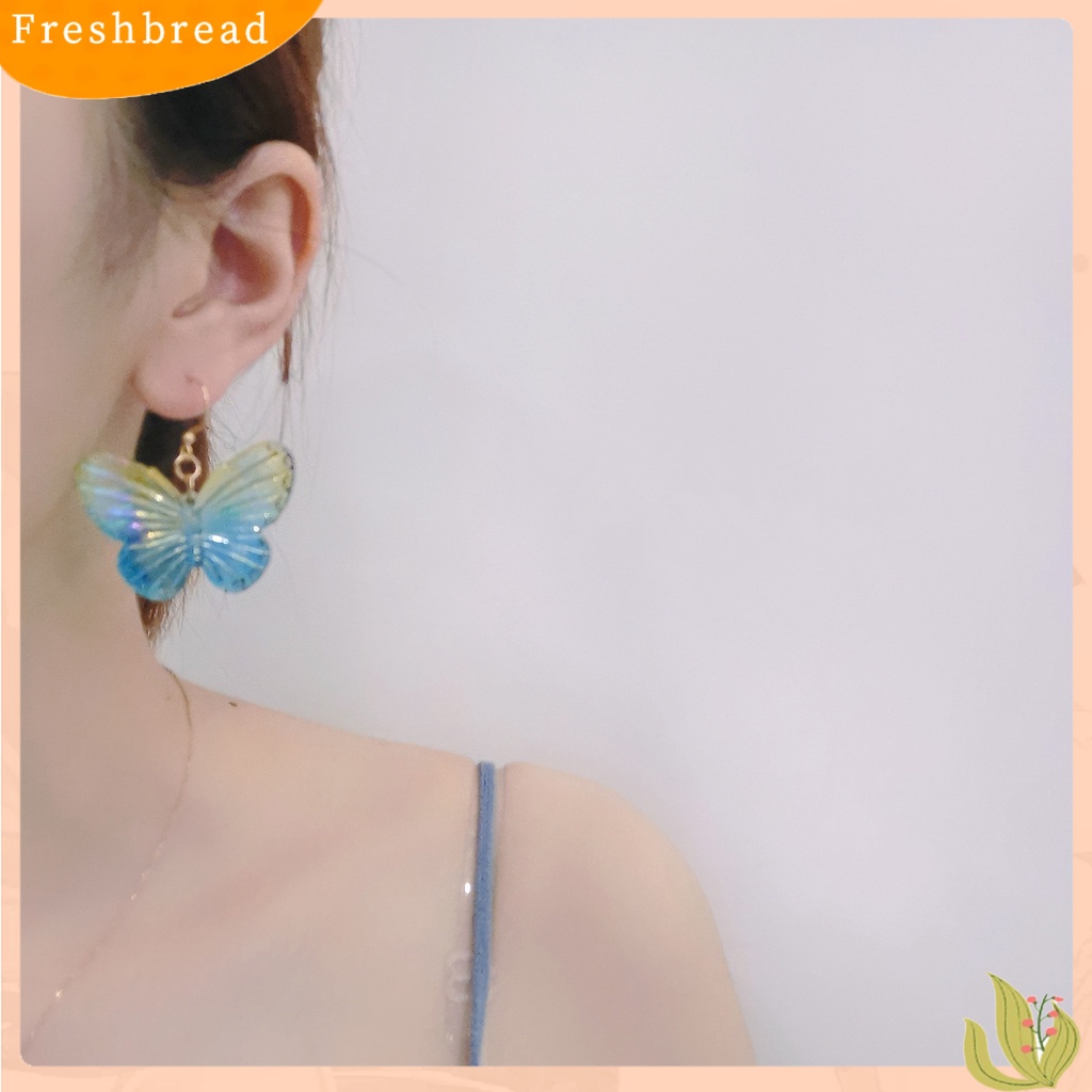 &lt; Freshbread &gt; 1pasang Tindik Warna Gradien Gadis Anting Akrilik Transparan Kupu-Kupu Drop Hook Earrings Perhiasan Aksesoris