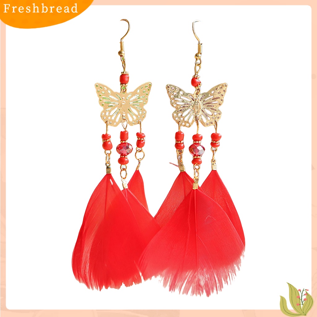 &lt; Freshbread &gt; 1pasang Lady Earrings Bulu Sintetis Bohemia Kreatif Jumbai Etnik Menjuntai Earrings Jewelry