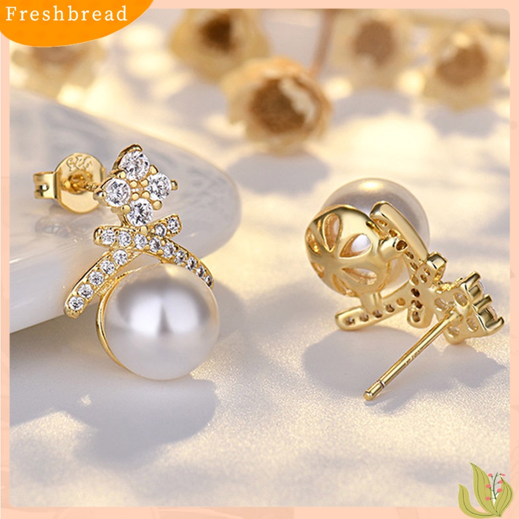 &lt; Freshbread &gt; 1pasang Ear Studs Hias Zircon Berlian Imitasi Mutiara Imitasi Bentuk Mahkota Electroplated Ear Ornament Tahan Luntur Aesthetic Fashion Pesta Lady Stud Earrings Untuk Pacaran