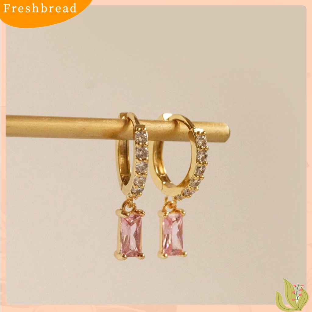 &lt; Freshbread &gt; 1pasang Anting Hoop Persegi Panjang Cubic Zirconia Perhiasan Anting Geometris Halus Untuk Pacaran