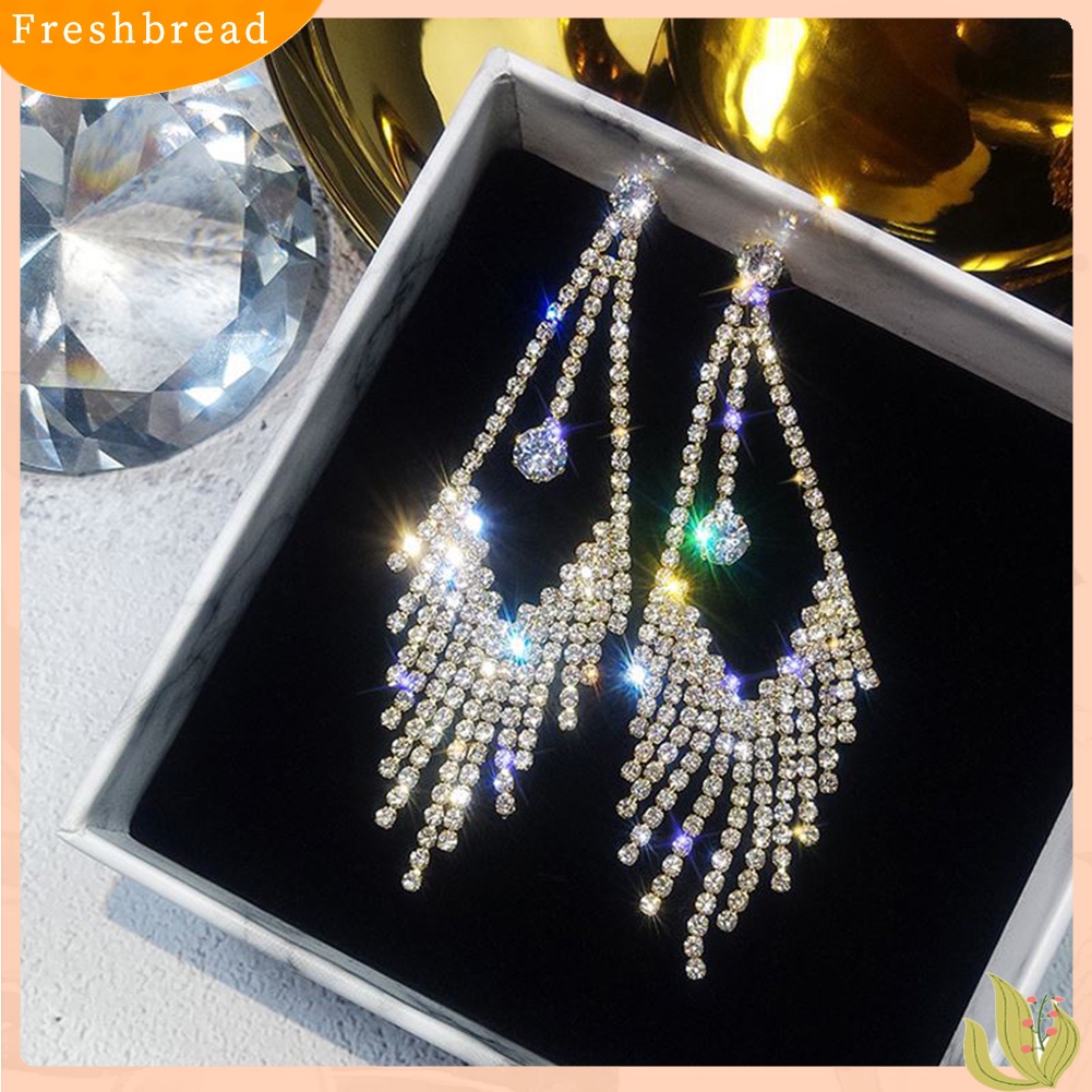 < Freshbread > Mewah Geometris Rumbai Berlian Imitasi Menjuntai Panjang Wanita Stud Earrings Perhiasan Hadiah