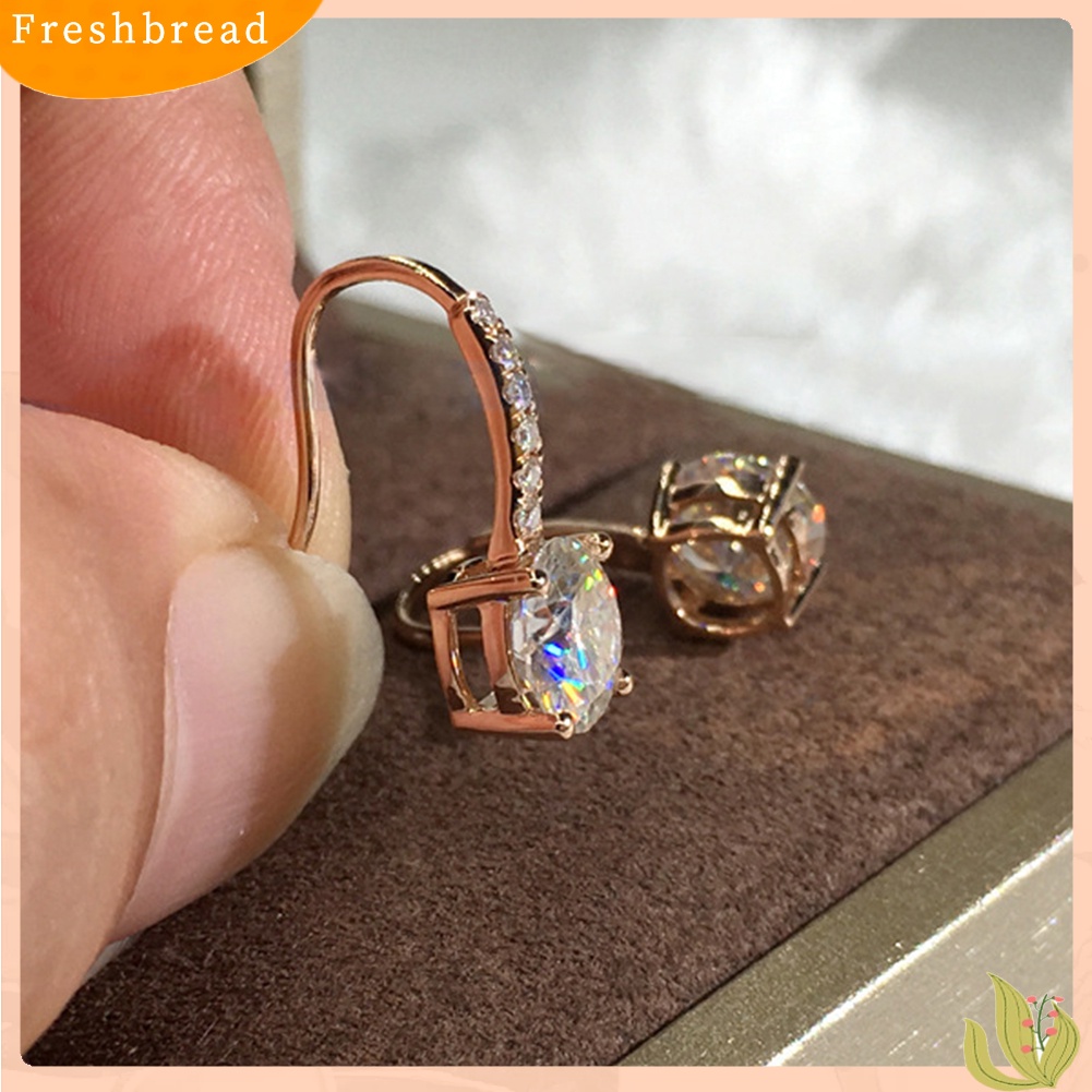 &lt; Freshbread &gt; Wanita Cubic Zirconia Hias Bulat Menjuntai Kait Anting Hadiah Perhiasan Natal