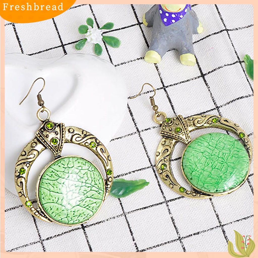 &lt; Freshbread &gt; 1pasang Berlian Imitasi Ukir Unik Dekorasi Retro Anting Bohemia Besar Bulat Menjuntai Kait Anting Perhiasan Fashion