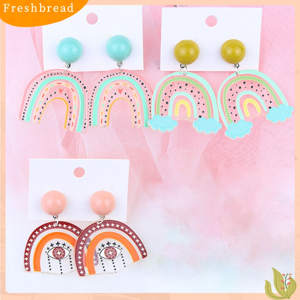 &lt; Freshbread &gt; 1pasang Anting Tusuk Lucu Bebas Alergi Akrilik Desain Kreatif Awan Pelangi Anting Menjuntai Untuk Perempuan