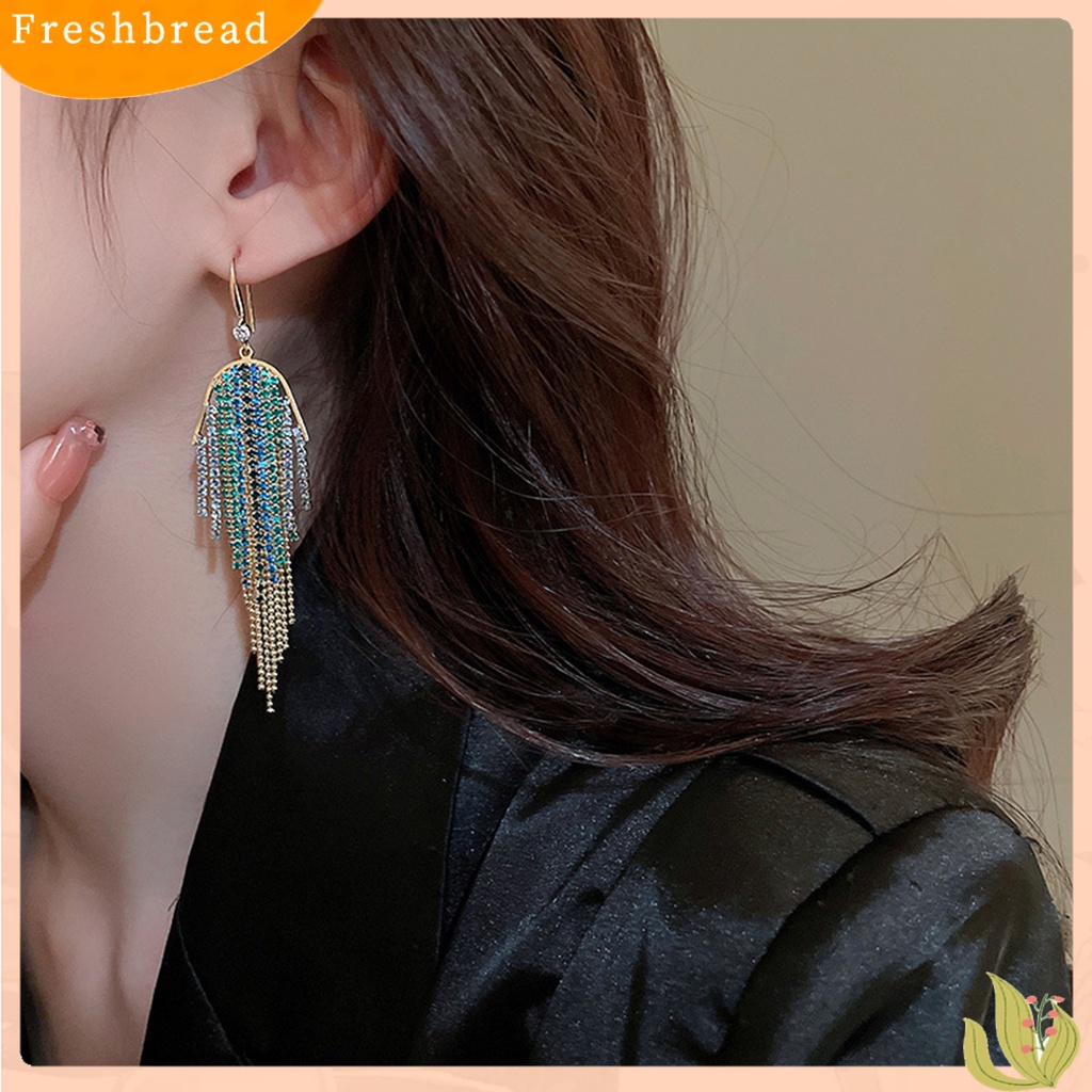 &lt; Freshbread &gt; 1pasang Anting Panjang Glitter Perhiasan Statement Geometris Gaya Bohemian Anting Rumbai Hias Berlian Imitasi Warna-Warni Untuk Perjamuan