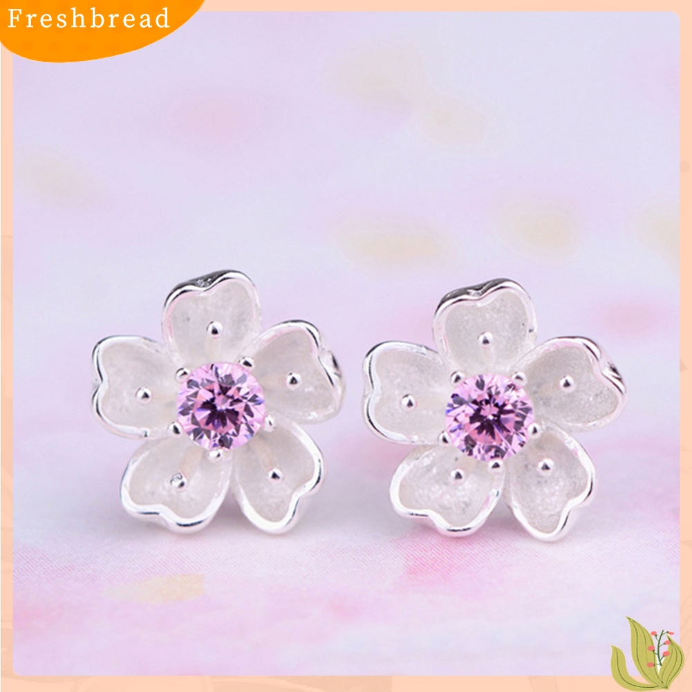 &lt; Freshbread &gt; Bunga Sakura Flower Stud Earrings Wanita Elegan Perhiasan Perjamuan Pesta Hadiah