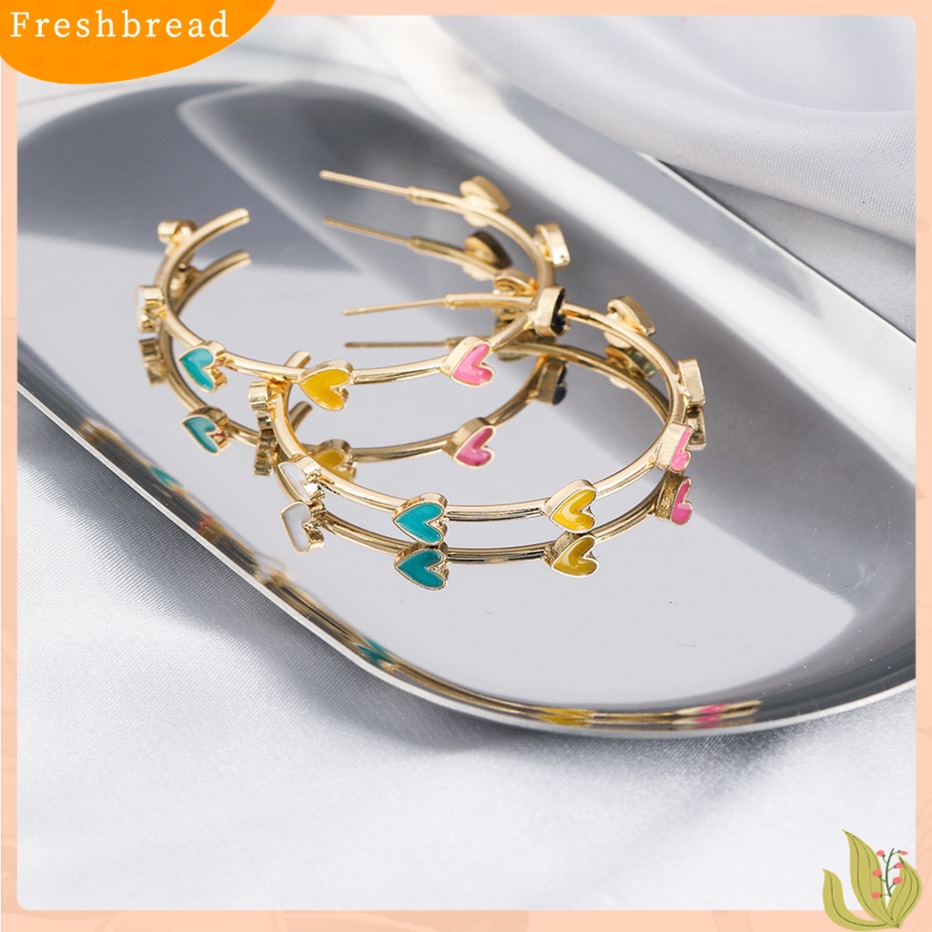 &lt; Freshbread &gt; 1pasang Anting Hoop Berbentuk C Geometris Hypoallergenic Warna-Warni Berbentuk Hati Anting Pejantan Fashion Perhiasan