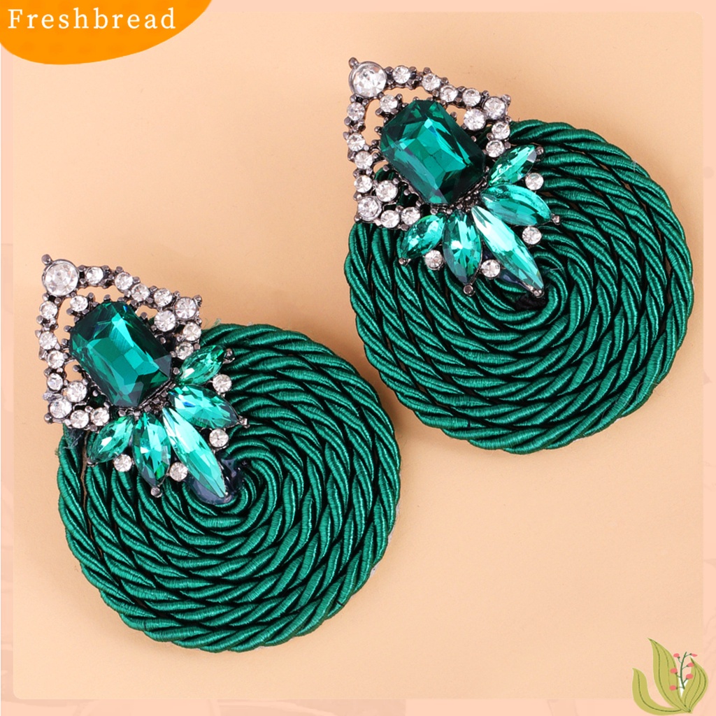 &lt; Freshbread &gt; 1pasang Wanita Buatan Tangan All-match Bulat Berlian Imitasi Drop Earring Perhiasan Fashion