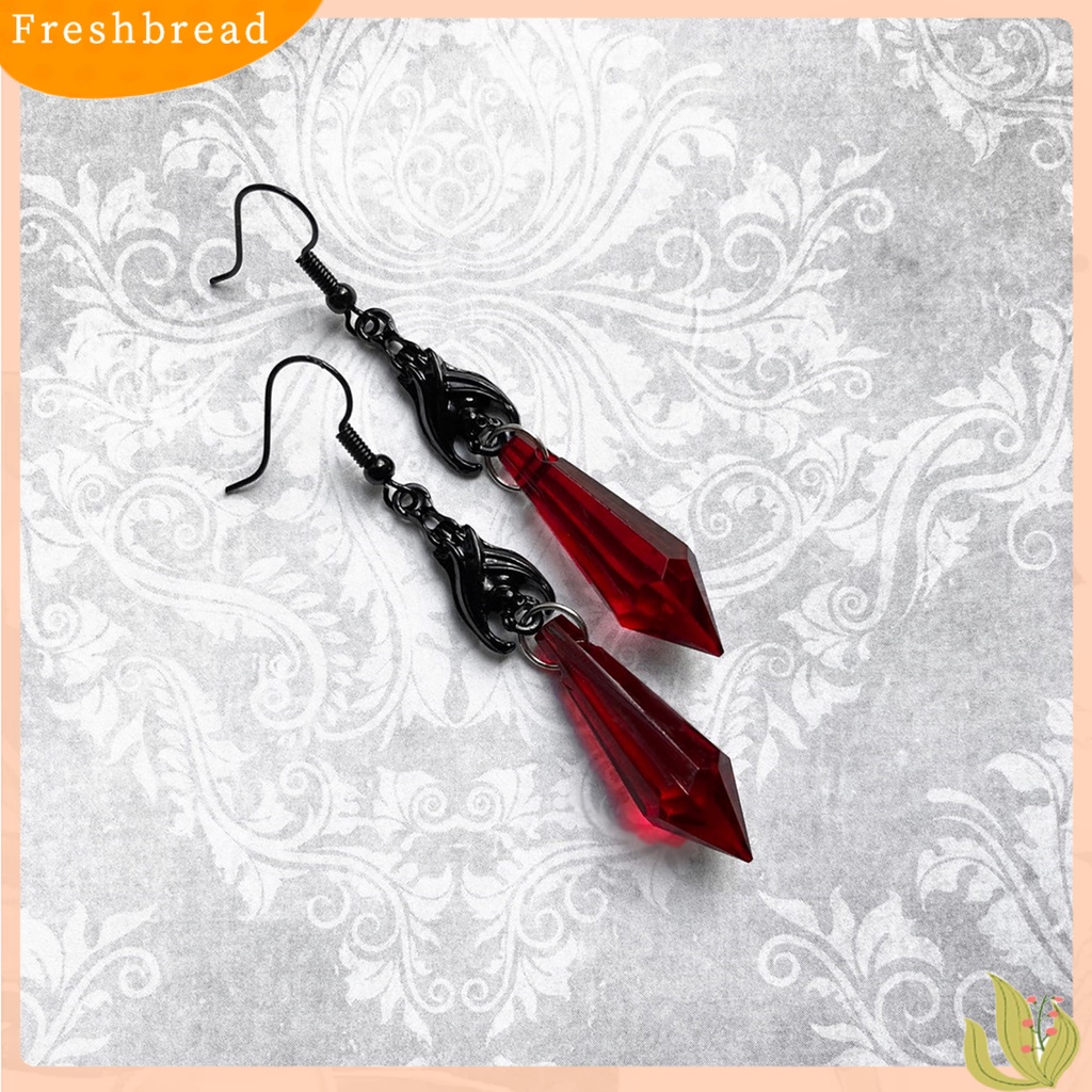 &lt; Freshbread &gt; 1pasang Anting Wanita Fadeless Sweater-proof Anti-Oksidasi Tahan Jatuh Ruby/Permata Hitam Vintage Ear Hooks Ear Decoration