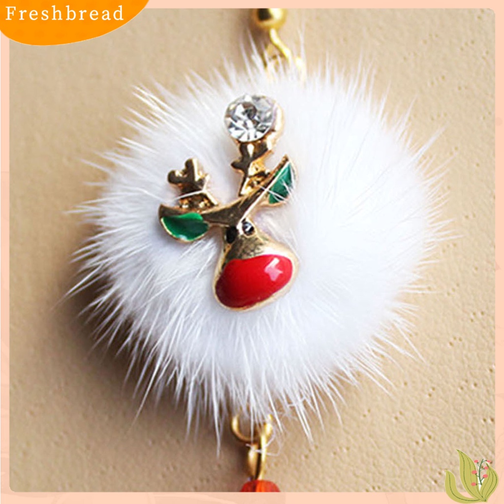 &lt; Freshbread &gt; 1pasang Putih Mewah Bola Merah Berlian Imitasi Xmas Anting Alloy Santa Claus Elk Pendant Hook Earrings Perhiasan Fashion