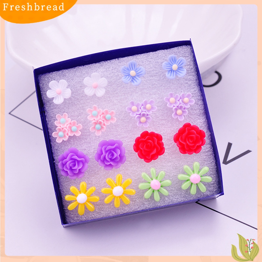 &lt; Freshbread &gt; 8per6pasang Wanita Ear Studs Set Warna Kontras Bunga Berbeda Anti Alergi Tidak Iritasi Tanaman Hias Bentuk Hidup Rose Stud Earrings Set Hadiah