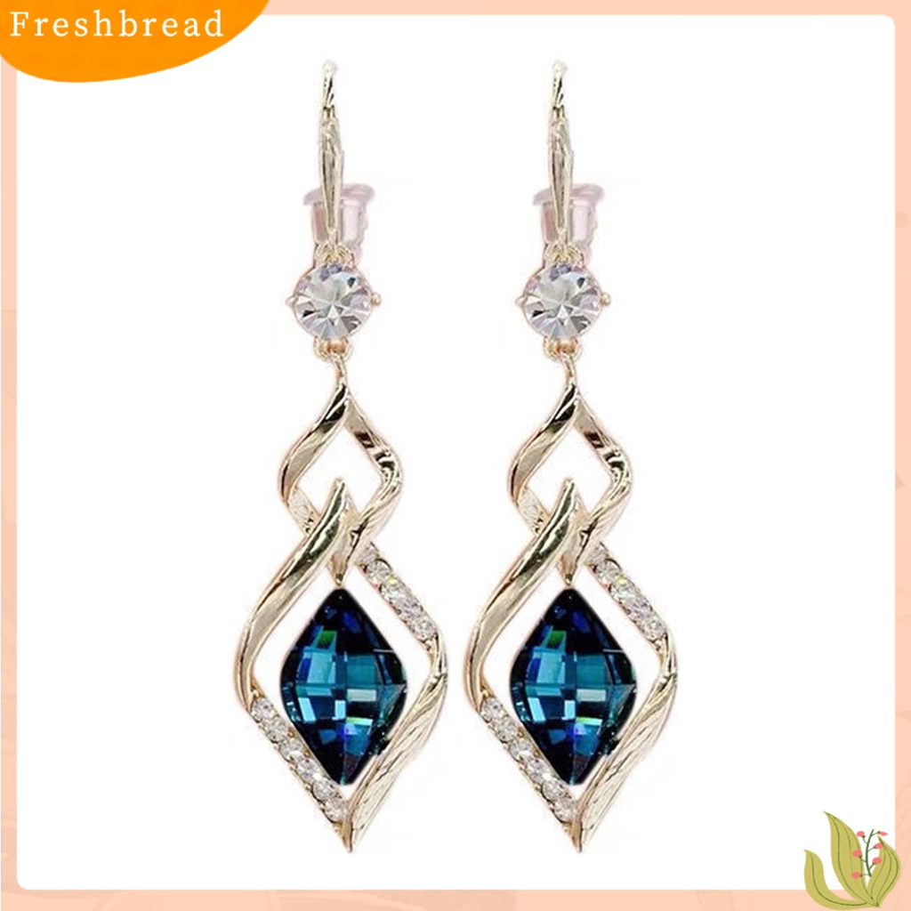 &lt; Freshbread &gt; 1pasang Anting Gantung Geometris Mengkilap Kristal Imitasi Bentuk Belah Ketupat Drop Earrings Perhiasan Pernikahan