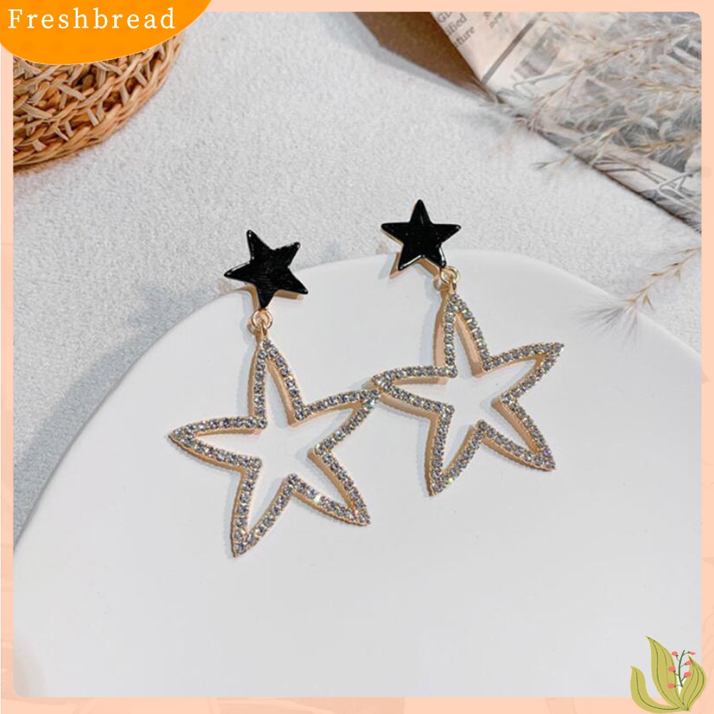 &lt; Freshbread &gt; Fashion Wanita Berlian Imitasi Bintang Bunga Menjuntai Ear Drop Earrings Pesta Perhiasan Hadiah