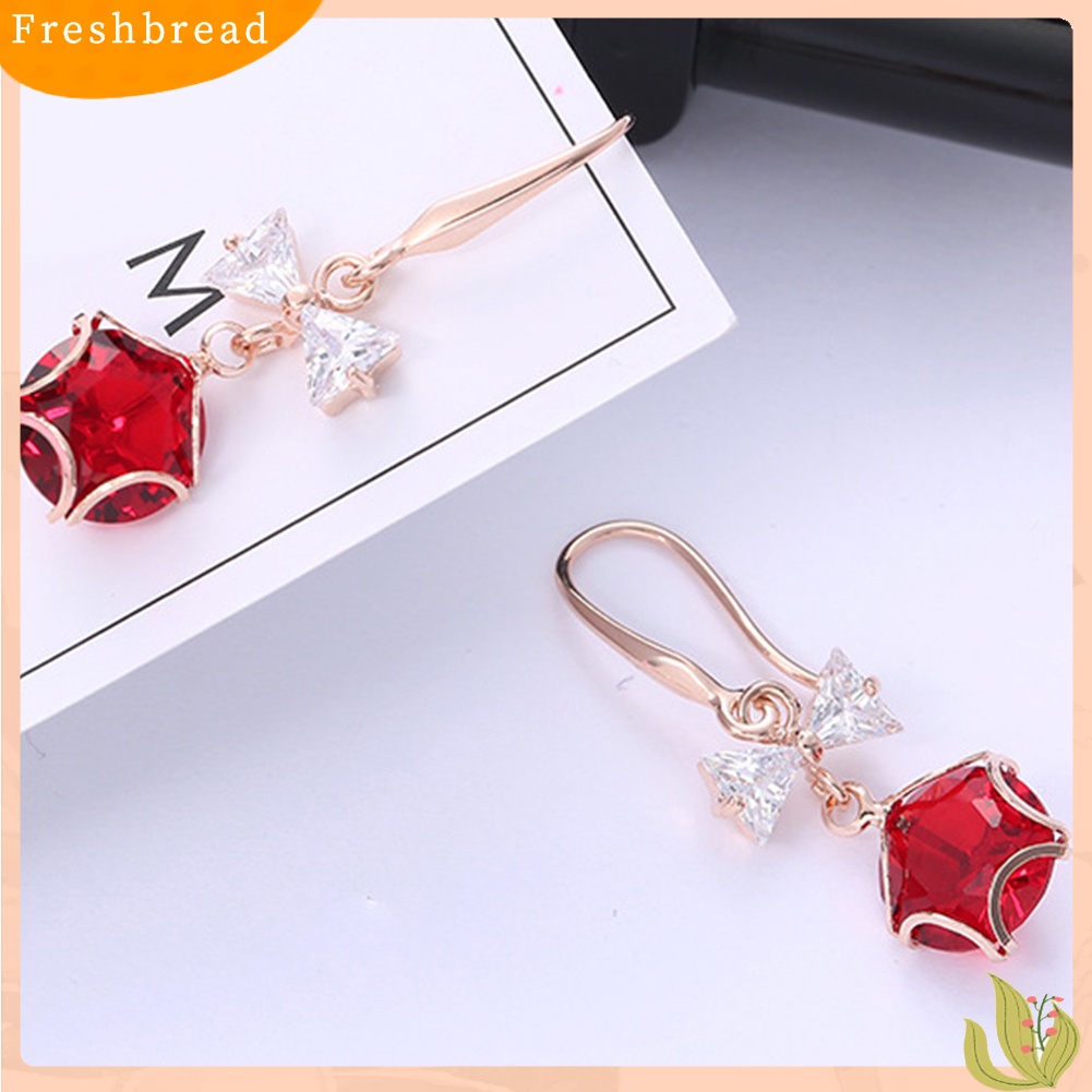 &lt; Freshbread &gt; Fashion Wanita Kupu-Kupu Busur Liontin Cubic Zirconia Anting Kait Menjuntai Panjang