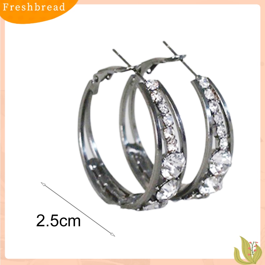 &lt; Freshbread &gt; Anting Wanita Berlian Imitasi Berkilau Menarik Hias Hoop Earrings Perhiasan Tindik Untuk Pesta