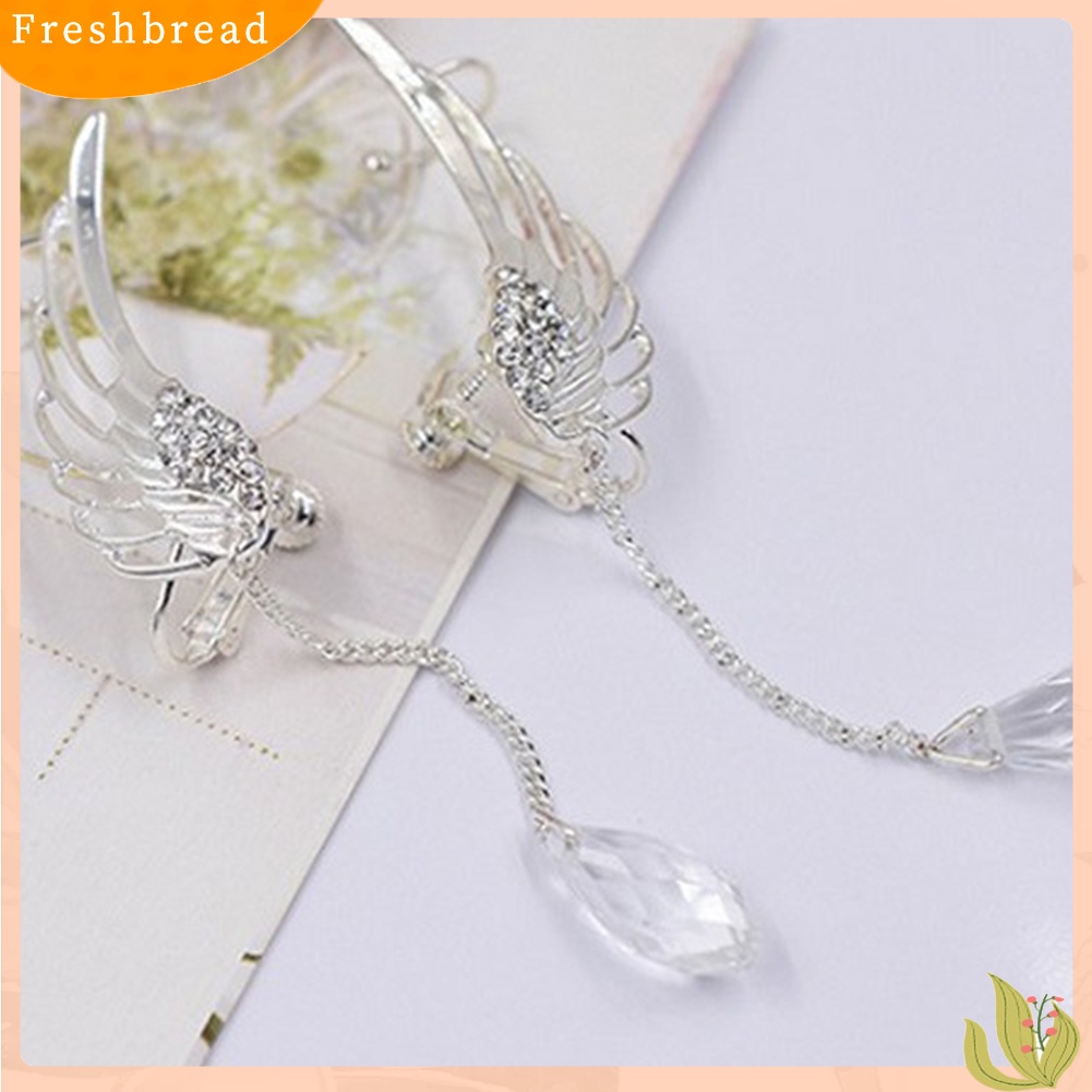 &lt; Freshbread &gt; 1Pc Wanita Sayap Malaikat Berlian Imitasi Rumbai Menjuntai Stud Anting Telinga Klip Perhiasan Hadiah