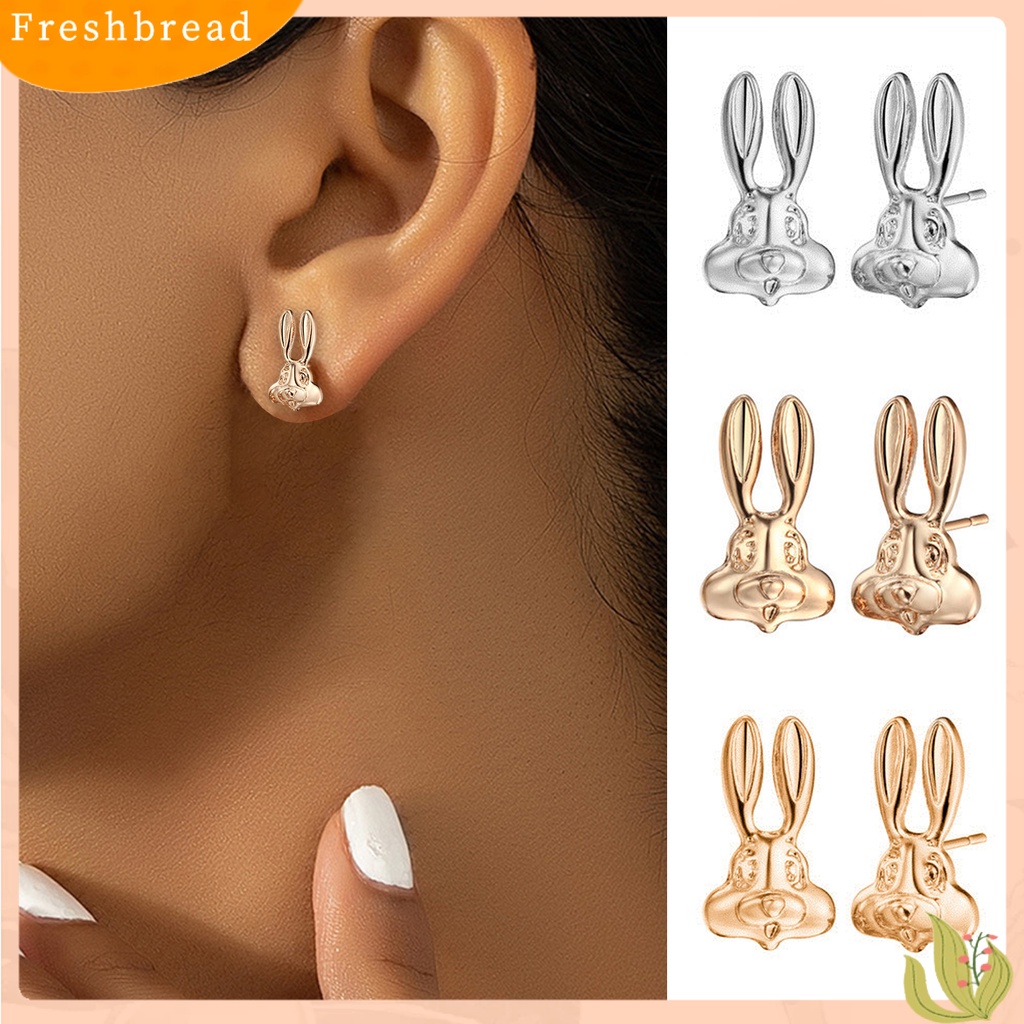 &lt; Freshbread &gt; 1pasang Anting Stud Bersinar Pengerjaan Halus Bentuk Kartun Hewan Electroplating High Gloss Dress Up Perhiasan Perempuan Kelinci Yang Indah Anting Pejantan Untuk Pacaran