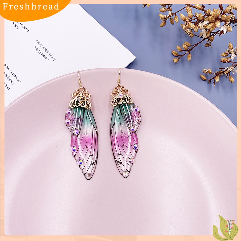 &lt; Freshbread &gt; Wanita Fashion Anting Berlian Imitasi Serangga Kupu-Kupu Sayap Telinga Kait Perhiasan Hadiah