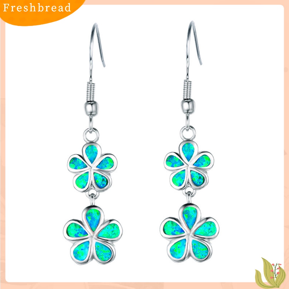 &lt; Freshbread &gt; Fashion Wanita Faux Opal Hias Bunga Panjang Menjuntai Ear Hook Earrings Jewelry