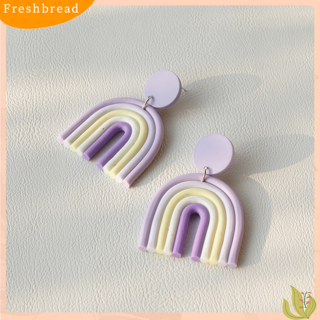 &lt; Freshbread &gt; 1pasang Anting Drop Geometris Bentuk U Clay Polimer Warna-Warni Semua Cocok Anting Tusuk Bohemian Untuk Pacaran