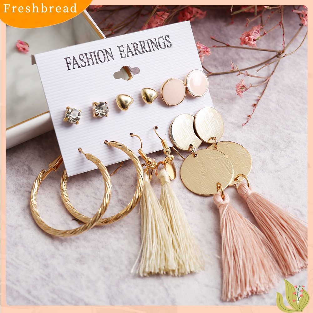 &lt; Freshbread &gt; 6Pcs/Set Bohemia Wanita Rumbai Kait Anting Ear Stud Set Perhiasan Aksesoris