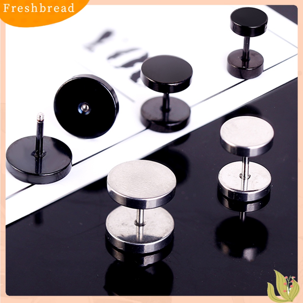 &lt; Freshbread &gt; 1pasang Tindik Bentuk Halter Pria Anting Ramah Kulit Electroplating Punk Ear Studs Perhiasan Bergaya