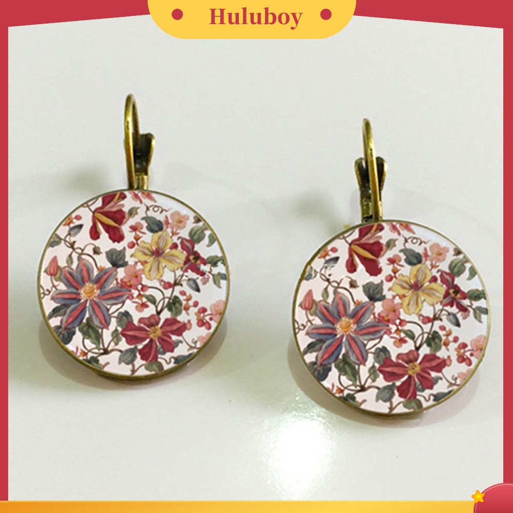 {Ready Stock} Vintage Bunga Dicetak Liontin Bulat Wanita Leverback Earrings Perhiasan Pesta