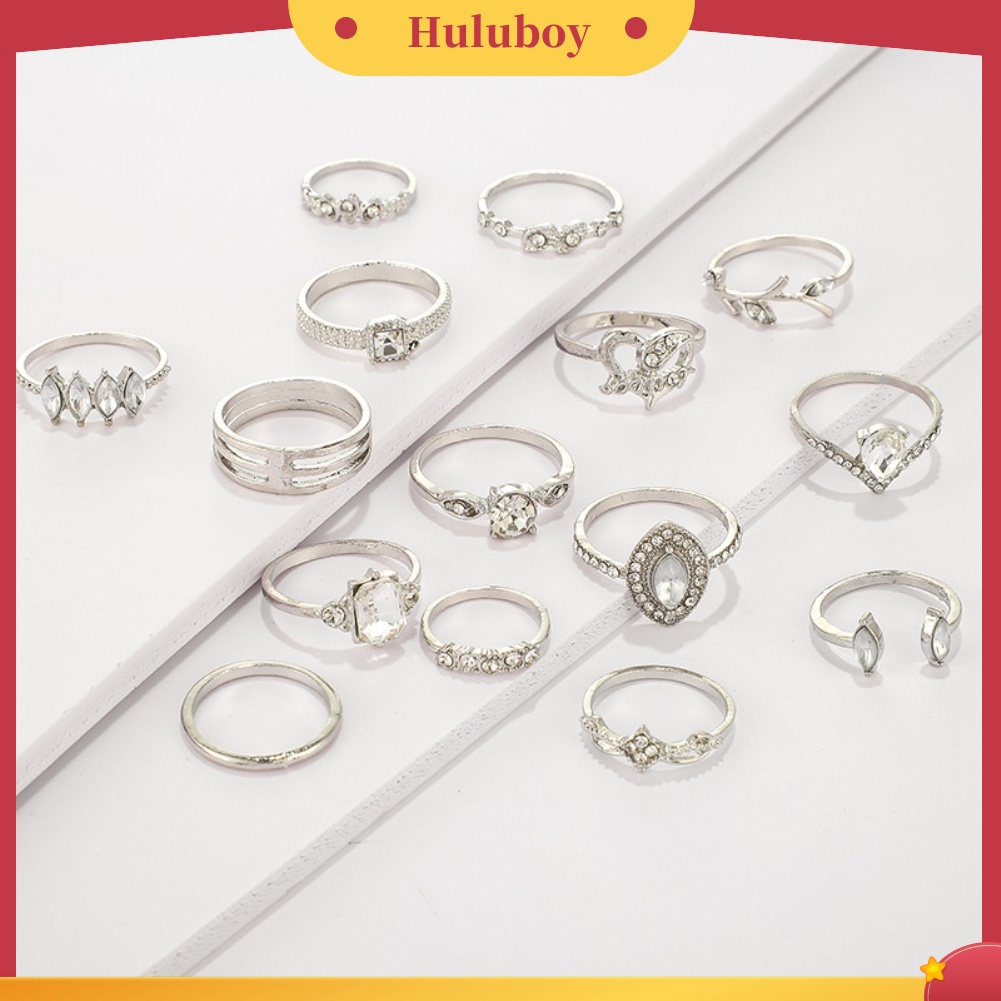 {Ready Stock} 15Pcs/Set Boho Wanita Berlian Imitasi Daun Hati Geometris Jari Cincin Perhiasan Hadiah