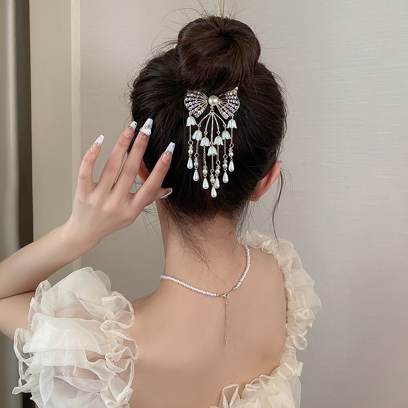 Alloy Jepit Rambut Berlian Imitasi Mutiara Jumbai Rambut Klip Fashion Ponytail Gesper Wanita Aksesoris Rambut