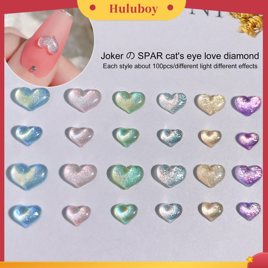 {In Stock} 100Pcs/Bag Nail Art Decor Flatback Tiga Dimensi Mix Size Halus Flash DIY Mini Bentuk Hati Berlian Imitasi Pesona Kuku Salon Pasokan