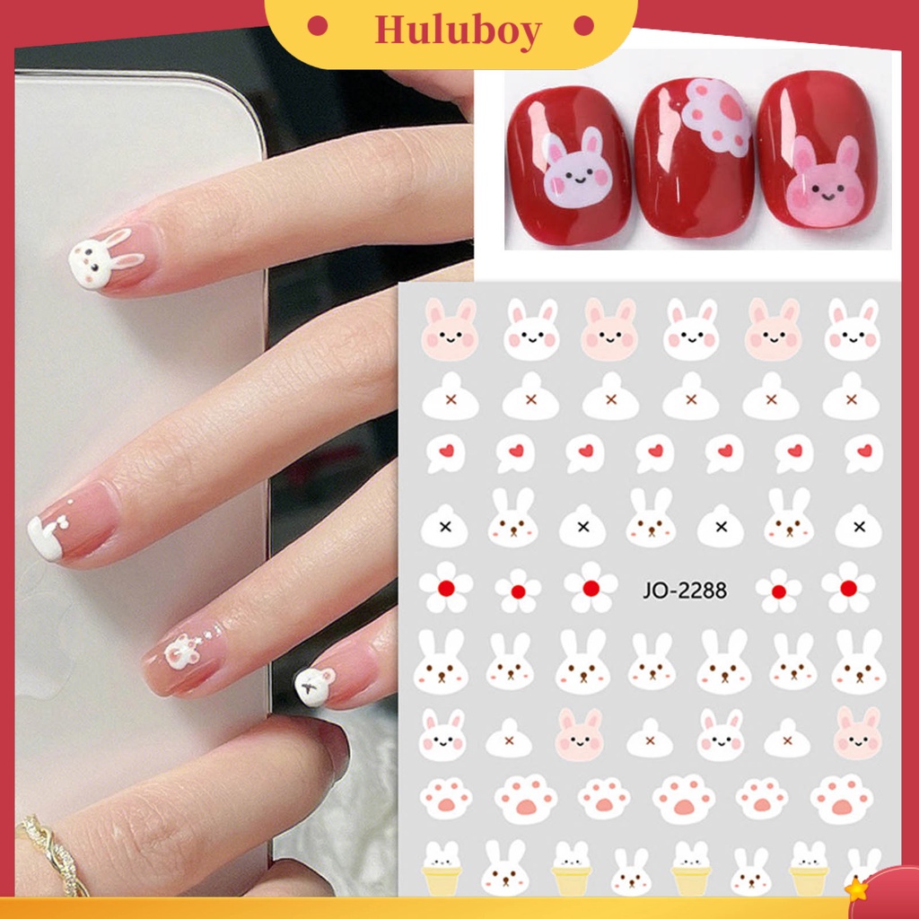 {In Stock} 2Pcs Stiker Kuku Tidak Luntur Perekat Diri Yang Dapat Dilepas DIY Eye-catching Kartun Kelinci Wortel Stiker Kuku Manicure Aksesoris Salon Kuku Supply