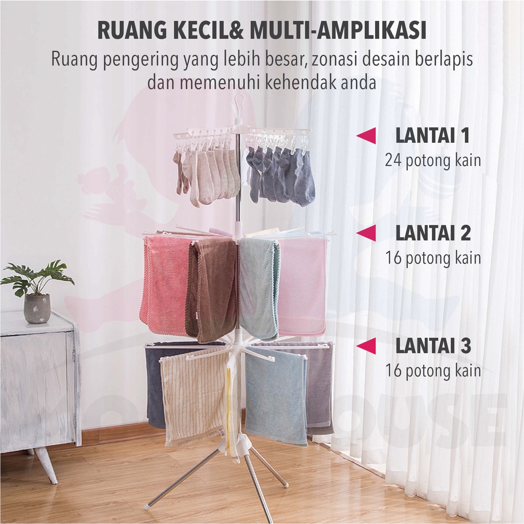 MOMO HOUSE jemuran menara baju bayi drying rack baju stand hanger foldable drying rack jemuran baju lipat bayi 3 susun stainless