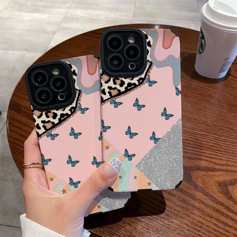 Fashion Pink Leopard Butterfly Girl Woman Soft Case HP OPPO A91 F11 F9 Pro A3S A9 A5 A31 A53 A33 2020 A7 A5S A12 A11K A52 A92 A83 A55 A56 A55S A95 FTD Stripe Casing Realme C1 X XT Reno 2F 3 5 6 5G