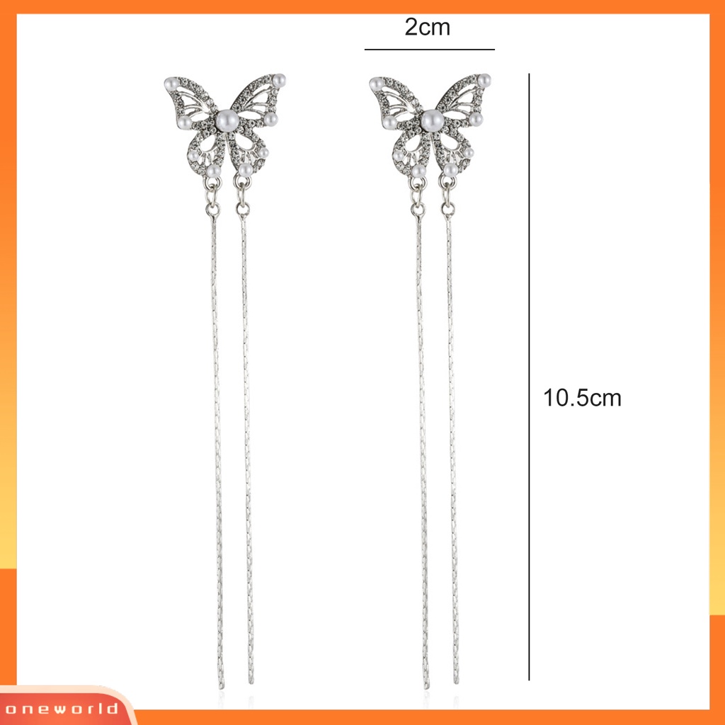 [OWR] 1pasang Drop Earrings Geometris Berlebihan Temperamen Hias Mengkilap Berdandan Elegan Klasik Berlian Imitasi Kupu-Kupu Rumbai Anting Perhiasan Fashion