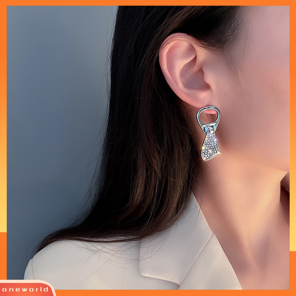 [OWR] 1pasang Wanita Anting Geometris Berlian Imitasi Menawan Pengerjaan Halus Berkilau Berdandan Hypoallergenic Toples Tarik Cincin Kreatif Stud Earrings Perhiasan Aksesori
