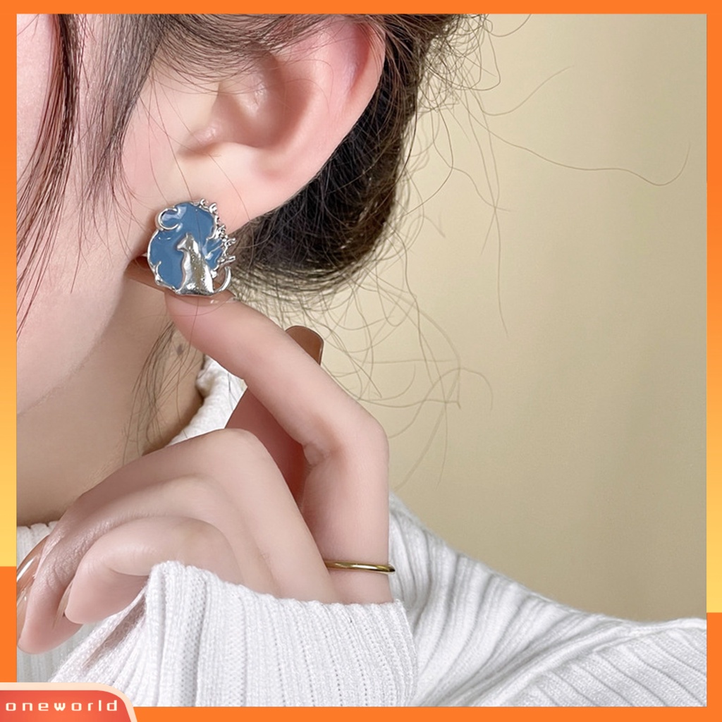 [OWR] 1pasang Ear Studs Temperamen Elegan Tidak Teratur Fancy Hypoallergenic Biru Menjatuhkan Minyak Kucing Wanita Anting Perhiasan Fashion